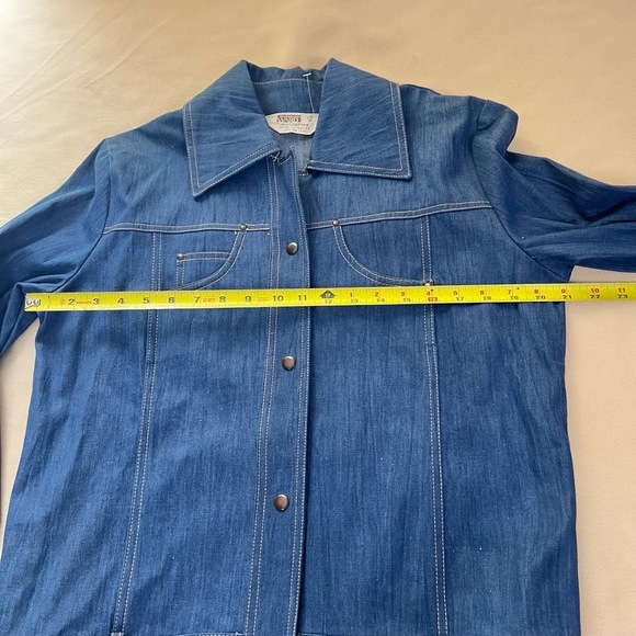 Montgomery Ward Blue Dagger Collar Shirt Jacket Vintage 60s 70s Denim Womens 16 - Picture 7 of 10